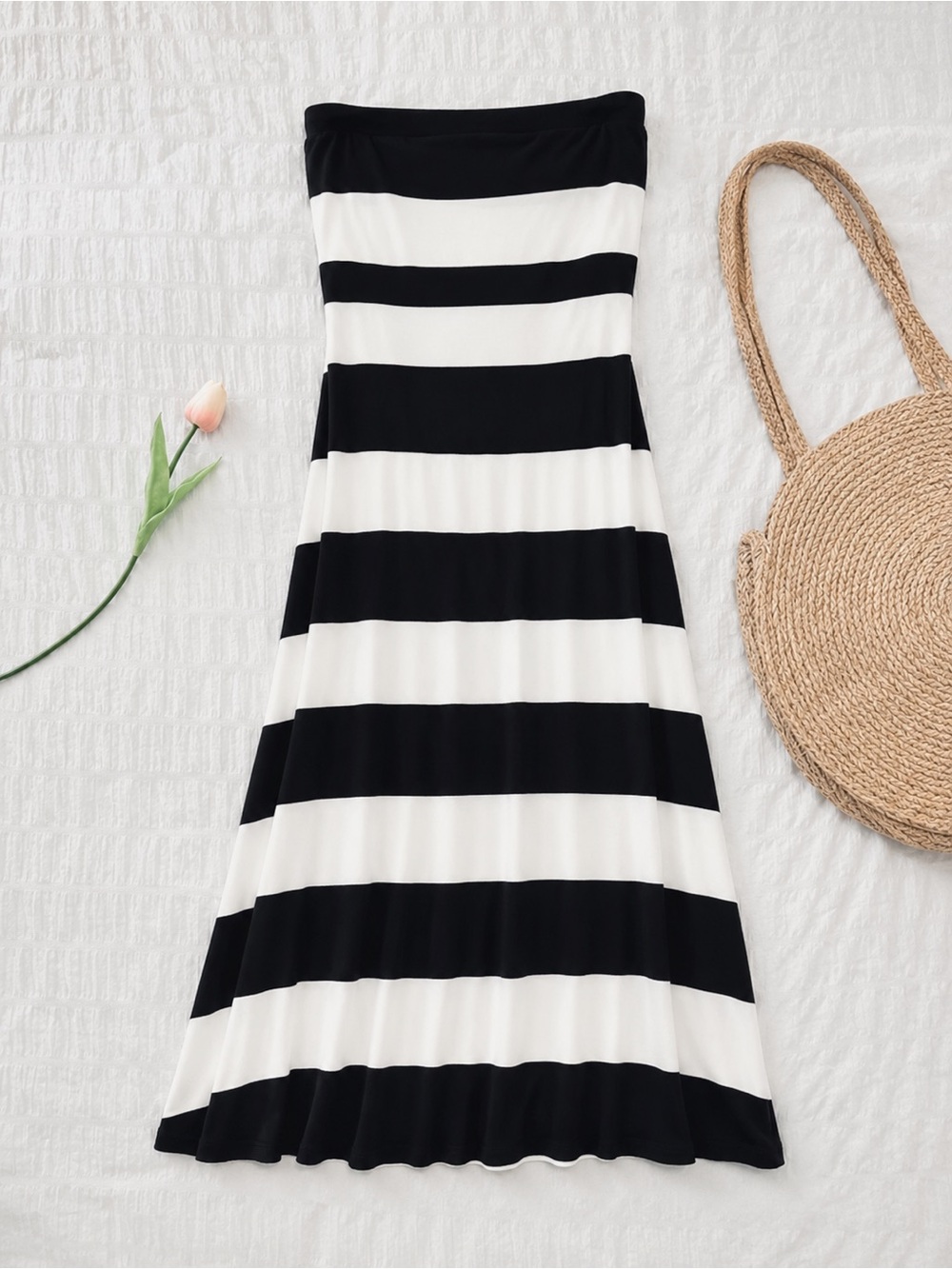 The Limited Strapless Black & White Horizontal Stripe Maxi Dress - Picture 2 of 2